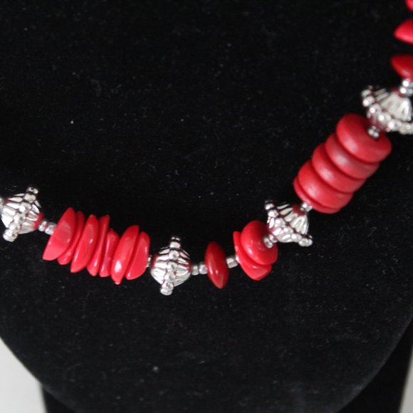 Chicos   Long Red Faux Stone and Silver  Beaded Strand  Necklace - Picture 3 of 4